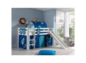 5420070228077 - Vipack Spielbett Pino inkl Rutsche Kiefer massiv weiß mit Vorhang Tunnel und 3 Taschen - Dessin Astro 5420070228077 - Vipack Spielbett Pino inkl Rutsche Kiefer massiv weiß mit Vorhang Tunnel und 3 Taschen - Dessin Astro