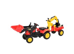 4251774969208 - Tretbagger mit Frontlader rot 179 x 42 x 59 cm (LxBxH) Kinder Traktor Trettraktor Kinderfahrzeug Spielzeugtraktor