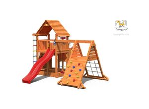 5902730330981 - Spielturm Big Leader Spieder Red teak mit Einzelschaukel Kletterturm Rutsche und Sandkasten - Fungoo