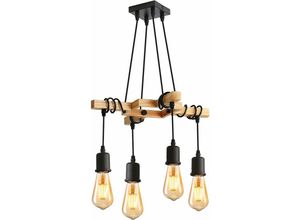 0725889892682 - Vintage-Pendelleuchten industrielle Deckenleuchte aus Holz und schwarzem Metall 4 E27-Leuchtmittel nicht enthalten max 60 w für Wohnzimmer oder 0725889892682 - Vintage-Pendelleuchten industrielle Deckenleuchte aus Holz und schwarzem Metall 4 E27-Leuchtmittel nicht enthalten max 60 w für Wohnzimmer oder