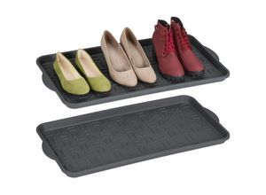 4052025396688 - Schuhabtropfschale 2er Set Kunststoff Schuhablage 3 Paar Schuhe Schuhabsteller hbt 35 x 74 x 36 cm grau - Relaxdays