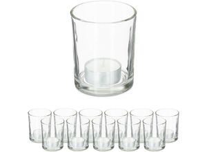 4052025421076 - Teelichtgläser 12er Set Teelichthalter aus Glas schlichte Votivgläser h x d 85 x 7 cm Deko transparent - Relaxdays