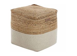 4251682282949 - Pouf Beige aus Jute   Baumwolle 44 x 44 cm quadratisch eignet für Wohnzimmer Flur Schlafzimmer Boho-Stil