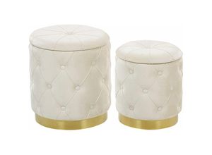 4251682242554 - Beliani - Pouf 2er Set Cremeweiß Samtstoff Gesteppt mit Stauraum Goldener Metallring Rund Chesterfield Stil Retro Wohnzimmer Schlafzimmer Flur Modern