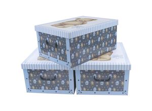 4069055001345 - Spetebo - 3er Set Aufbewahrungsbox mit Deckel je 51 x 37 cm - Teddy Bär - Stapelbox aus Pappe mit Griffen 45 Liter - Organizer Storage Box Allzweck