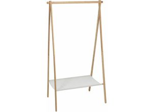 4260700659519 - Spetebo - Bambus Kleider Ständer mit Stoff Ablage - 155 x 86 - Holz Stand Garderobe klappbar mit Kleiderstange