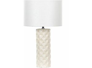 4251682279413 - Beliani - Tischlampe Beige Keramik 49 cm Stoffschirm Weiß Trommelform Elegant Modern Nachttischlampe für Schlafzimmer Wohnzimmer