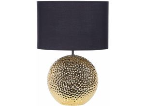 4251682282338 - Tischlampe Gold Keramik 51 cm Stoffschirm Schwarz Trommelform Kugelfuß Kabel mit Schalter Modern Glamourös für Schlafzimmer Wohnzimmer Flur - Schwarz