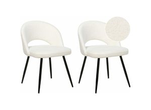 4255664836809 - Beliani - Esszimmerstuhl 2er Set Weiß Bouclé Stoffbezug mit Schwarzen Beinen aus Metall Modern Wohnzimmer Esszimmer Küche Ausstattung Möbel