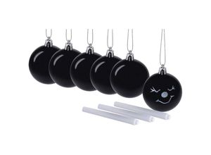 4069055004124 - Spetebo - Christbaumkugel schwarz zum selber beschriften 6 cm - 6er Set - diy Weihnachtskugeln mit Kordel – mit Marker in weiß