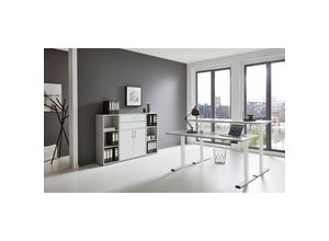 4260593579994 - Bmg Möbel - Büromöbel-Set e-Office Edition Set 13 Schreibtisch höhenverstellbar 138 cm grau  weiß matt - Grau