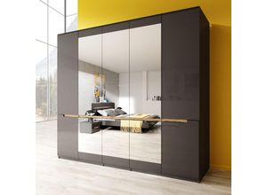 4066075070948 - Lomadox - Schlafzimmer Kleiderschrank mit 5 Türen in anthrazit mit anthrazit Hochglanz und Appenzeller Fichte Nb HERNING-83 b h t ca 225 213 60 cm