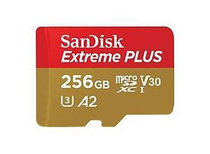 0619659189068 - SanDisk Extreme PLUS - Flash-Speicherkarte (microSDXC-an-SD-Adapter inbegriffen) - 256 GB - A2   Video Class V30   UHS-I U3   Class10 - microSDXC UHS-I