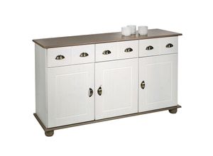 4016787841060 - - Sideboard colmar Kiefer massiv weiß taupe mit 3 Türen und Schubladen