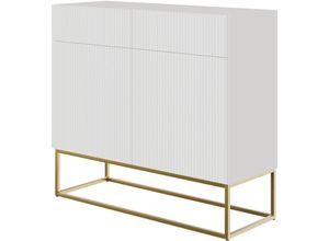 5905386047166 - Selsey - veldio - Sideboard 2-türig mit 2 Schubladen Weiß mit goldenem Metallgestell 100 cm breit