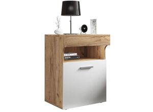 4051814427237 - Nachtschrank Beistelltisch Schublade Konsole Boxspring Nachttisch Slepal L (Farbe Honig-Eiche   Weiß)