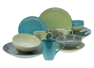 4045486199516 - Kombiservice CREATABLE Geschirr-Set NATURE COLLECTION Geschirr-Sets Gr 16 tlg bunt (grau blau grün sand) Geschirr-Sets für 4 Personen Service harmonische Naturglasur 16 Teile