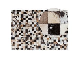 4251682206983 - Beliani - Teppich Weiß Beige Braun Schwarz Grau Echtleder 160 x 230 cm Kurzflor Patchwork Handgefertigt Rechteckig