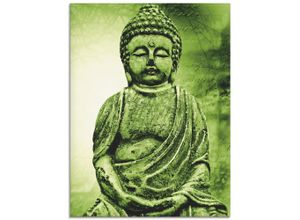 4058661698803 - Glasbild ARTLAND Buddha Bilder Gr B H 60 cm x 80 cm Glasbild Religion Hochformat 1 St grün Bild Glasbild Glasbilder Bilder in verschiedenen Größen