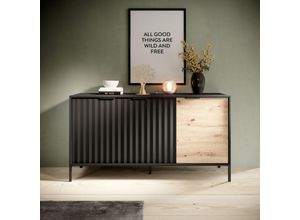 5905351247782 - Sideboard ravin 153 3D Kommode 3 Flügeltüren Schwarz  Eiche Artisan - Furnix