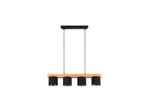 4059157205055 - Pendelleuchte Hängelampe Holzleuchte Pendellampe Hängeleuchte Esszimmerlampe Esszimmer höhenverstellbar 4 flammig Naturholz Stoff schwarz gold 4x