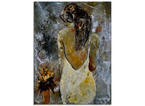 4059745558204 - Glasbild ARTLAND Junge Frau Bilder Gr B H 45 cm x 60 cm Glasbild Frau Hochformat 1 St grau Bild Glasbild Glasbilder Bilder in verschiedenen Größen