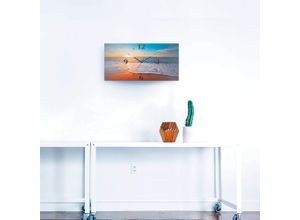 Image of Wanduhr ARTLAND "Sonnenuntergang und das Meer" Wanduhren Gr. B/H/T: 60 cm x 30 cm x 0,3 cm, Funkuhr, blau Wanduhren 3D Optik gebogen, mit Quarz- oder Funkuhrwerk, versch. Größen