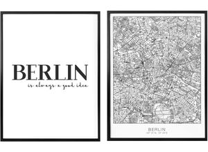 4063129025190 - Poster WALL-ART Berlin is always a good idea Bilder Gr B H 50 cm x 60 cm 2 St schwarz (weiß schwarz grau) Poster Bilder mit Rahmen Poster Wandbild Bild Wandposter