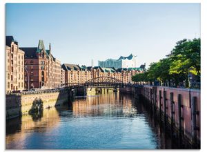 4057738872023 - Glasbild ARTLAND Hamburg Speicherstadt Bilder Gr B H 80 cm x 60 cm Glasbild Deutschland Querformat 1 St beige (naturfarben) Bild Glasbild Glasbilder Bilder in verschiedenen Größen