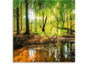 Image of Wanduhr ARTLAND "Wald mit Bach" Wanduhren Gr. B/H/T: 30 cm x 30 cm x 1,7 cm, Funkuhr, grün Wanduhren wahlweise mit Quarz- oder Funkuhrwerk, lautlos ohne Tickgeräusche