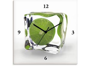 Image of Wanduhr ARTLAND "Limette im Eiswürfel" Wanduhren Gr. B/H/T: 30 cm x 30 cm x 1,7 cm, Funkuhr, grün Wanduhren wahlweise mit Quarz- oder Funkuhrwerk, lautlos ohne Tickgeräusche