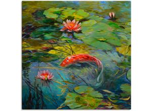 4058661393036 - Wandbild ARTLAND Roter Koi Bilder Gr B H 100 cm x 100 cm Leinwandbild Wassertiere quadratisch 1 St grün Bild Poster Bilder als Alubild Leinwandbild Wandaufkleber oder in versch Größen