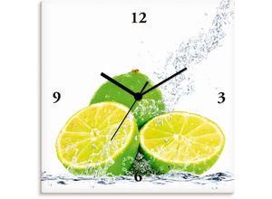Image of Wanduhr ARTLAND "Limette mit Spritzwasser" Wanduhren Gr. B/H/T: 30 cm x 30 cm x 1,7 cm, Funkuhr, gelb Wanduhren wahlweise mit Quarz- oder Funkuhrwerk, lautlos ohne Tickgeräusche