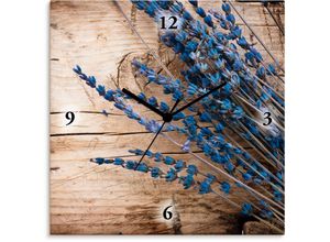 Image of Wanduhr ARTLAND "Lavendel vor Holzhintergrund" Wanduhren Gr. B/H/T: 30 cm x 30 cm x 1,7 cm, Funkuhr, braun Wanduhren wahlweise mit Quarz- oder Funkuhrwerk, lautlos ohne Tickgeräusche