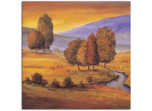 4055327136877 - Wandbild ARTLAND Sonnige Landschaft II Bilder Gr B H 100 cm x 100 cm Leinwandbild Felder 1 St orange Kunstdrucke als Alubild Leinwandbild Wandaufkleber oder Poster in versch Größen