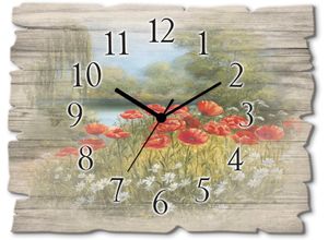 4062144357309 - Wanduhr ARTLAND Mohnwiese Wanduhren Gr B H T 40 cm x 30 cm x 06 cm Quarzuhr grün Wanduhren wahlweise mit Quarz- oder Funhuhrwerk lautlos ohne Tickgeräusche