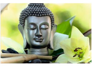 4062144668542 - Wandbild ARTLAND Entspannung und Ruhe mit Buddha Bilder Gr B H 90 cm x 60 cm Wandaufkleber - Vinyl Buddhismus Querformat 1 St grün Kunstdrucke als Alubild Leinwandbild Wandaufkleber oder Poster in versch Größen
