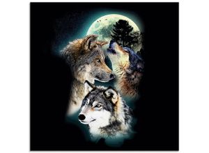 4059745973281 - Glasbild ARTLAND Phantasie Wolf Wölfe mit Mond Bilder Gr B H 50 cm x 50 cm Glasbild Wildtiere quadratisch 1 St schwarz Bild Glasbild Glasbilder Bilder in verschiedenen Größen