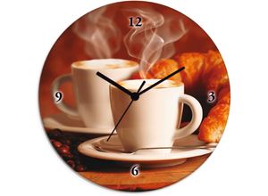 4062144346983 - Wanduhr ARTLAND Dampfender Cappuccino und Croissant Wanduhren Gr T 18 cm Funkuhr braun Wanduhren wahlweise mit Quarz- oder Funhuhrwerk lautlos ohne Tickgeräusche