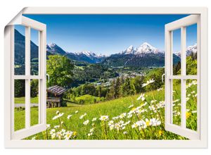 4057738335665 - Wandbild ARTLAND Fensterblick Bayerischen Alpen Bilder Gr B H 130 cm x 90 cm Poster Berge Querformat 1 St weiß Bild Leinwandbild Kunstdrucke Bilder als Alubild Leinwandbild Wandaufkleber oder Poster in versch Größen
