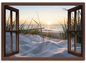 4062144600078 - Wandbild ARTLAND Ostseestrand durchs Fenster Bilder Gr B H 130 cm x 90 cm Leinwandbild Meer Bilder Querformat 1 St beige (naturfarben) Kunstdrucke als Alubild Leinwandbild Wandaufkleber oder Poster in versch Größen