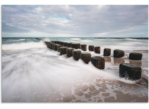 4062144674970 - Wandbild ARTLAND Buhnen an Ostsee stürmischen Tag Bilder Gr B H 120 cm x 80 cm Alu-Dibond-Druck Küstenbilder Querformat 1 St weiß Kunstdrucke als Alubild Leinwandbild Wandaufkleber oder Poster in versch Größen