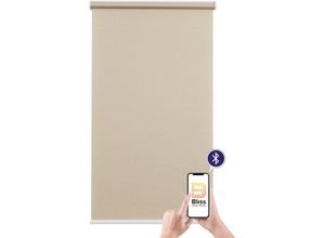 4001442759002 - Elektrisches Rollo Mosaik Rollos Gr 180 cm stufenlos positionierbar Rollo einzeln 90 cm beige (beige weiß) Rollos appgesteuert via Bluetooth mit Akku und Motor weißer Fallstab