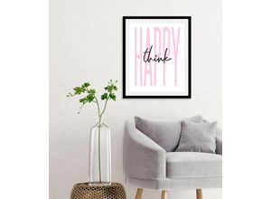 4067437345353 - Bild QUEENCE think happy Bilder Gr B H 50 cm x 70 cm Wandbild Schriftzüge Hochformat 1 St rosa Kunstdrucke gerahmt