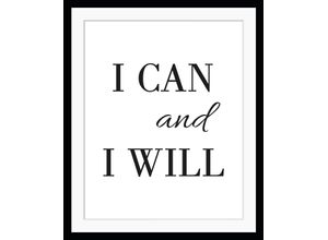 4049009890928 - Bild QUEENCE I CAN AND I WILL Bilder Gr B H 50 cm x 60 cm Wandbild Buchstaben Hochformat schwarz-weiß (weiß schwarz) Kunstdrucke Schriftzug gerahmt