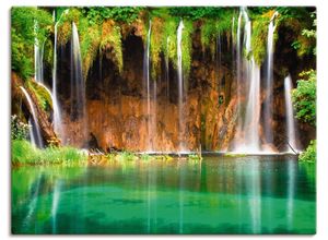 4062144499788 - Wandbild ARTLAND Schöner Wasserfall im Wald Bilder Gr B H 120 cm x 90 cm Leinwandbild Gewässer Querformat 1 St grün Bild Leinwandbild Kunstdrucke Bilder als Leinwandbild Wandaufkleber oder Poster in versch Größen