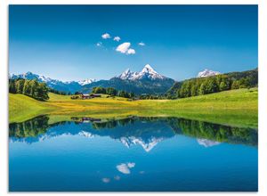 4057738379805 - Wandbild ARTLAND Landschaft in den Alpen Bilder Gr B H 120 cm x 90 cm Alu-Dibond-Druck Berge Querformat 1 St blau Bild Leinwandbild Kunstdrucke Bilder als Alubild Leinwandbild Wandaufkleber oder Poster in versch Größen