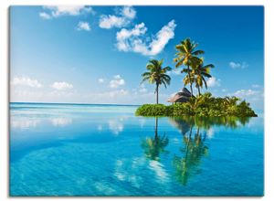 4055327241977 - Wandbild ARTLAND Tropisches Paradies - Insel Palmen Meer Bilder Gr B H 120 cm x 90 cm Leinwandbild Amerika Querformat 1 St blau Bild Poster Bilder als Alubild Leinwandbild Wandaufkleber oder in versch Größen