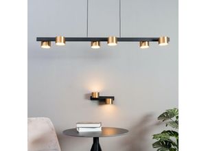 3611839020892 - Lange schwarz-goldene LED-Hängeleuchte mit 6 Spots - Tango