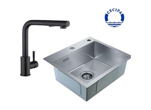 0744790785012 - Cecipa - 2 in 1 Edelstahl-Spülbecken 50 x 45 x 185 cm Ohn Seifenspender + ausziehbarer Küchenarmatur aus schwarzem Edelstahl 0744790785012 - Cecipa - 2 in 1 Edelstahl-Spülbecken 50 x 45 x 185 cm Ohn Seifenspender + ausziehbarer Küchenarmatur aus schwarzem Edelstahl